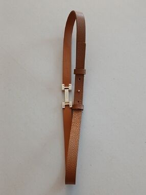 Reiss Womens Hayley Tan Leather Slim Belt with Subtle Grain